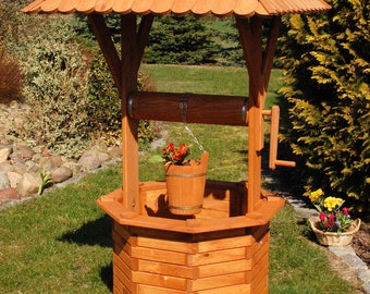 XXL Zierbrunnen 1,90 m, Holzbrunnen, Gartenbrunnen, Brunnen imprägniert, massives Holz, Garten