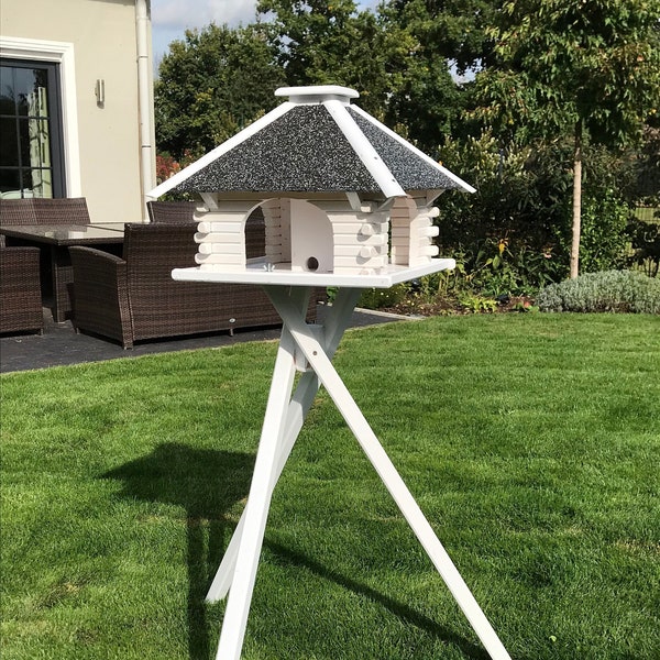 Vogelhaus - V 20 Stein weiss mit Ständer und Solar aus Holz