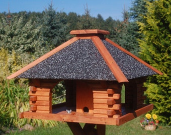 Vogelhaus V 20 Stein mit Solarbeleuchtung, massives Vogelhaus, Vogelfutterhaus