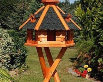 Vogelhaus mit Ständer, V 18 mittel dunkel mit Dreibeinständer, Vogelfutterhaus 55 x 37 cm