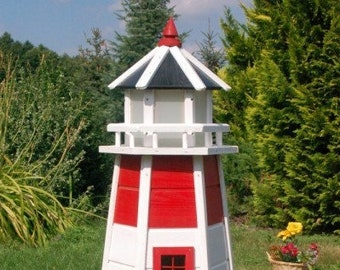 Leuchtturm aus Holz 1,10 m rot/weiß mit 230 V Beleuchtung