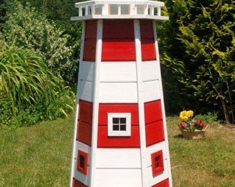 XXL Leuchtturm rot-weiß mit 230 V bunter LED Beleuchtung, aus Holz, 1.40m