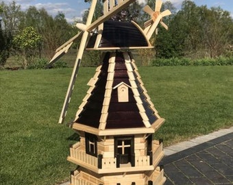 WM 1,4 Lamelle dreist. braun - Norddeutsche Holzwindmühle mit Lamellendach | dreistöckig, 140 cm hoch - auch mit Solarbeleuchtung