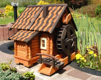 Watermill wooden shingle, beautiful large water mill, water mill made of wood XXL, water mill in log house style