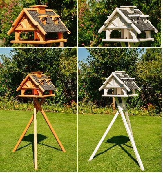 DARLUX Vogelvilla, weerbestendig, van formaat L tot XXL, vogelhuisje, met of zonder standaard, in bruin, met rood, groen of blauw, voor tuin en balkon, maat XXL, zonder standaard, zwart-bruin