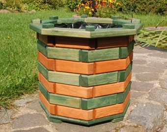Planter Bk6r round brown-green, flower box, flower pot round made of solid wood for the garden