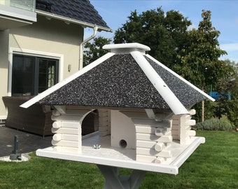 Vogelhuis, V 20 steenwit met zonne-energie van hout, vogelhuis wit, vogelvoeder, vogelhuis van hout met zonne-energie