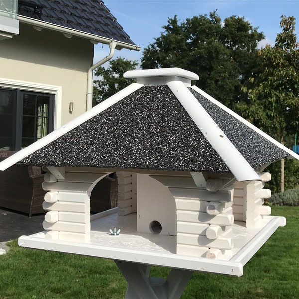Vogelhaus, V 20 Stein weiß mit Solar aus Holz,  Vogelhaus weiß, Vogelfutterhaus, Vogelhaus Holz mit Solar