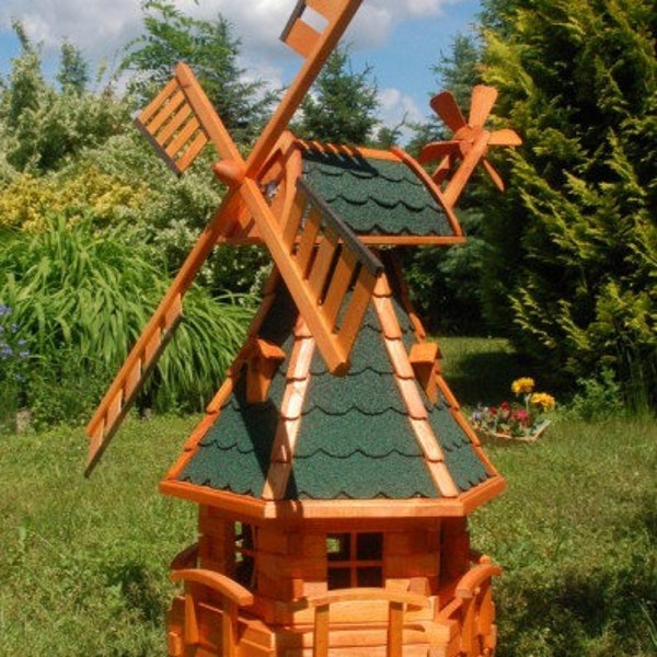 Norddeutsche Windmühle mit Solar Beleuchtung 1,25m bitum grün