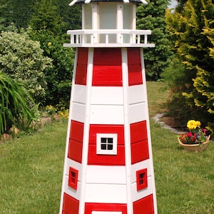 XXL lighthouse red-white solar made of wood, 1.40 m