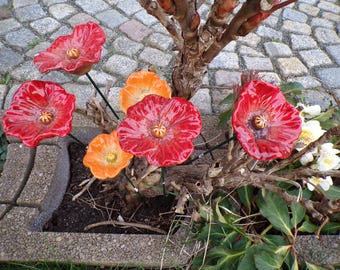 Mohnblume Keramik Vogeltränke für Balkonkästen, Garten, Blumentöpfen, Beete