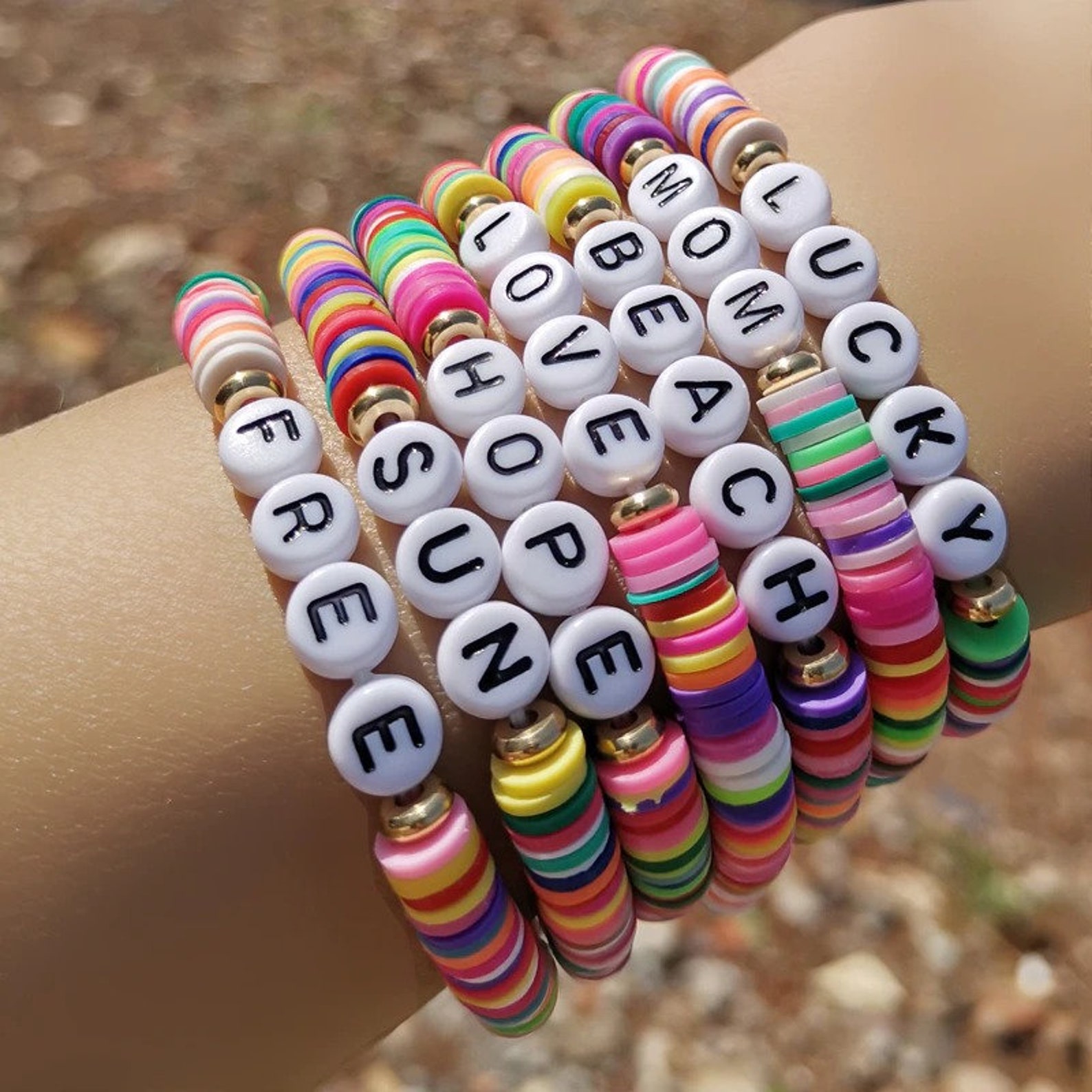 Heishi bead bracelet setPersonalized Custom Word Beaded Name | Etsy
