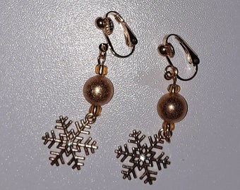 EARCLIPS * SNOWFLAKE * Gold plated