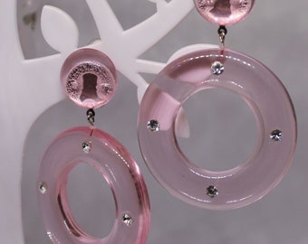 Ear clips pink* round * with rhinestones