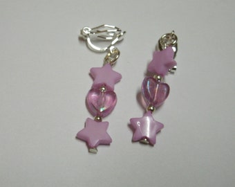 Children's ear clips * Star / Heart * Lilac