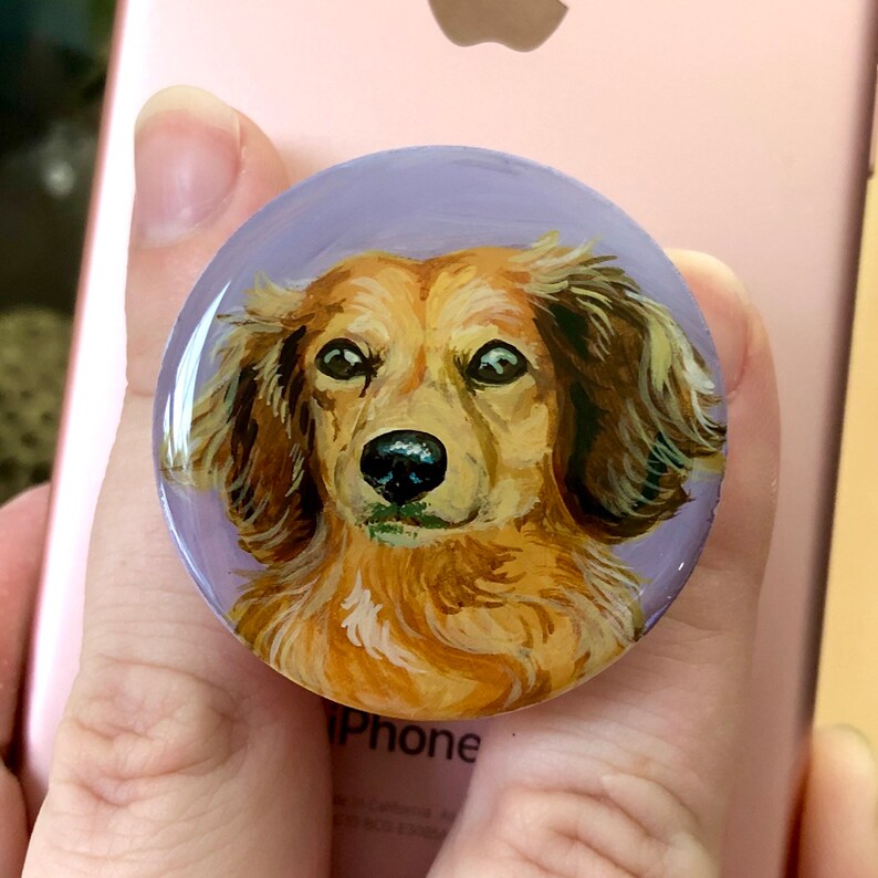 Pet Portrait with Phone Grip, Custom Hand Painted, Dog, Cat, Bird, Mini Pet Portrait 