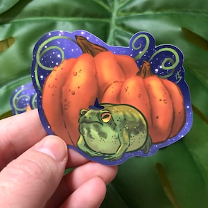 Pumpkin Frog, Halloween Frog Glossy Sticker