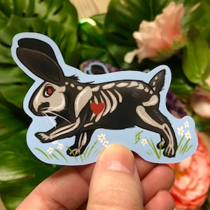 Skelebun, Halloween Rabbit Skeleton, Glossy Sticker