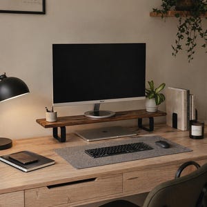 Supporto per monitor, Rialzo per monitor, Supporto per monitor in legno, Supporto doppio per monitor in legno, Supporto per laptop, Rialzo per scrivania, Supporto in legno, Mensola da scrivania, Ufficio domestico