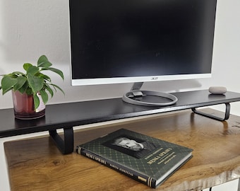 Soporte para monitor, elevador de monitor, soporte de madera para monitor, soporte de madera para dos monitores, soporte para portátil, elevador de escritorio, soporte de madera, estante de escritorio, oficina en casa