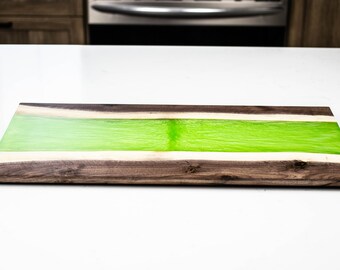 Charcuterie Board - X-Large - Live Edge Black Walnut & Epoxy - Green Apple - 23-1/2" X 11-1/2" X 1"