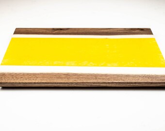 Charcuterie Board - Large - Live Edge Walnut & Epoxy - Yellow Mellow - 17-1/2" X 13-1/2" X 1"