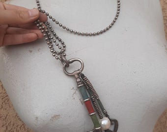Collar uno de 50 MULTI CADENA, collar de llave y medallón hippie UNO de 50, regalo de collar de mujer Uno de 50, collar boho español Uno de 50