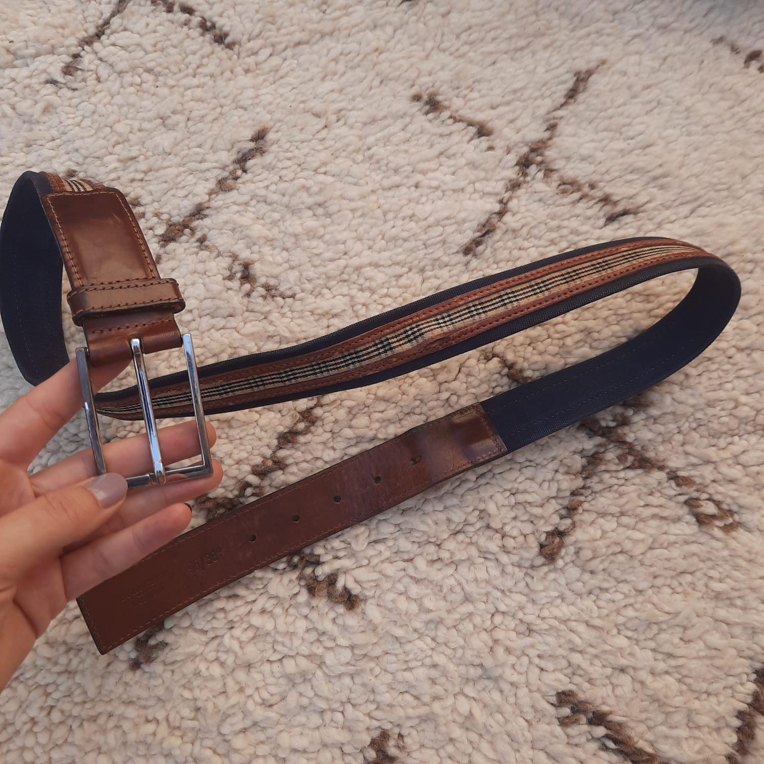 Burberrys Brown Leather Belt Nova Check Vintage Authentic Burberry