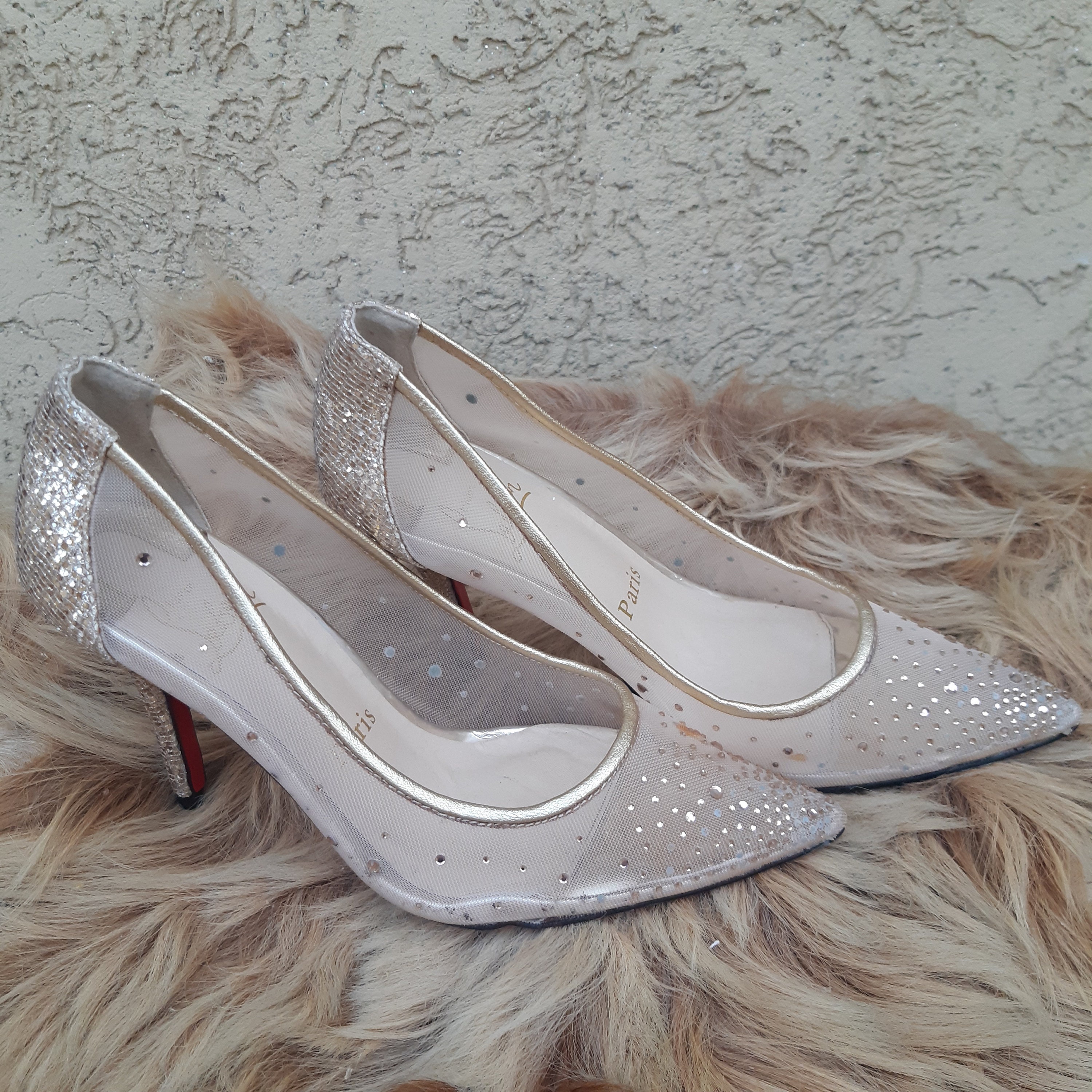 Used Christian Louboutin Follies Strass Gold Gradient Crystal