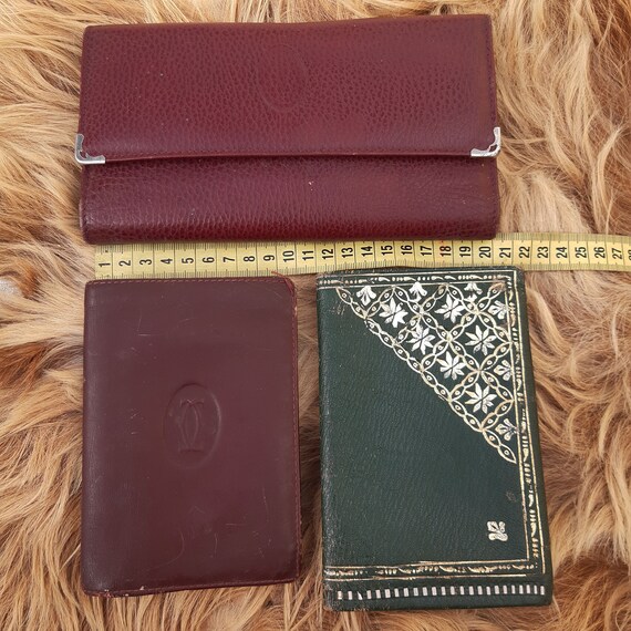Set of 3 Cases cartier Leather Wallet used Vintage Burgundy Large