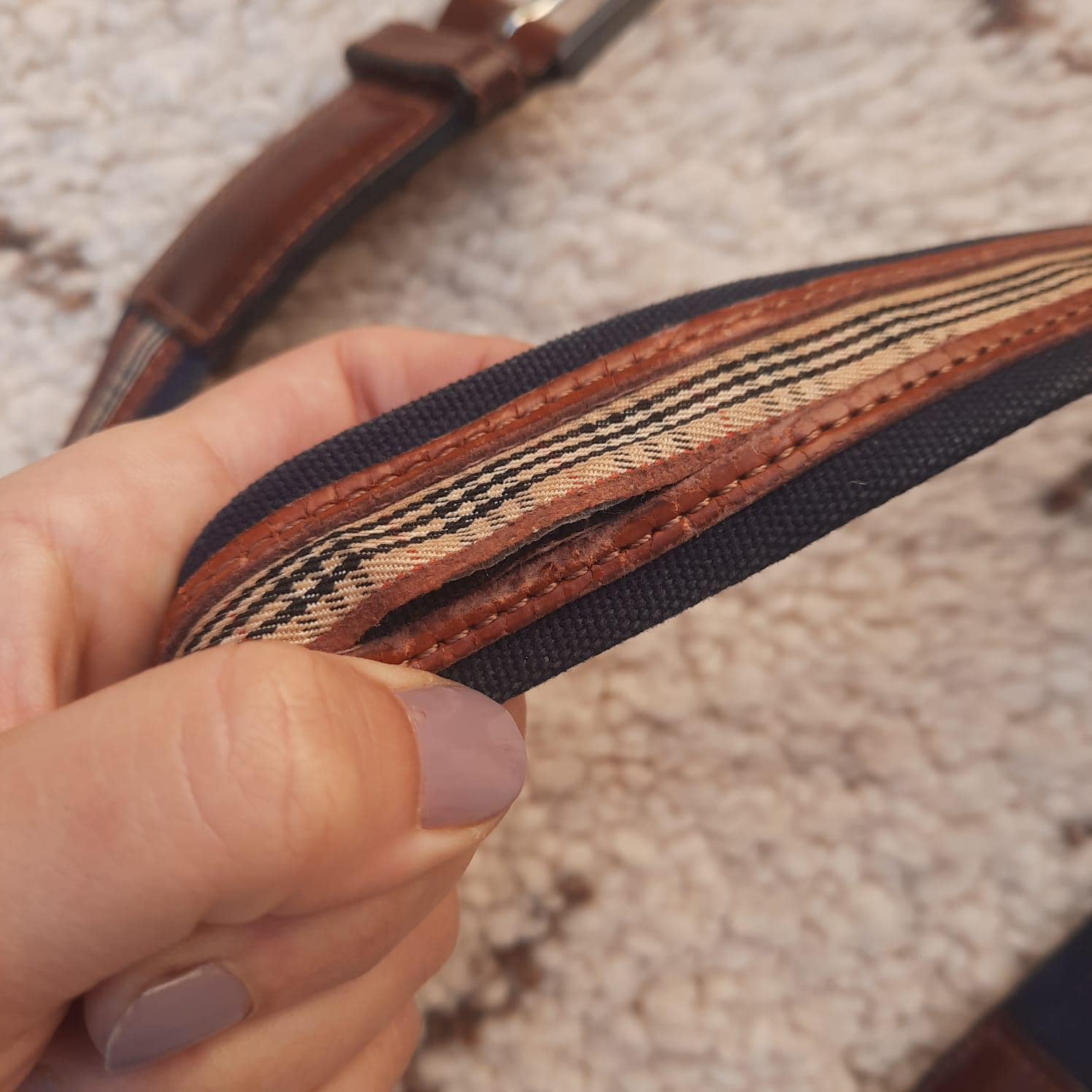 Authentic Burberry Nova Check Brown Red Belt Size 80 Burberrys Brown Leather Belt Nova Check Vintage Authentic  main image 3