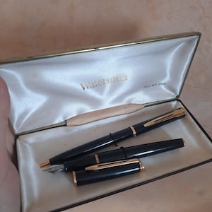 Lot de 2 stylos plume et stylo à bille Waterman France cadeau pour femme/homme, stylo de calligraphie pour bureau, stylo de luxe à encre, cadeau stylo ancien waterman