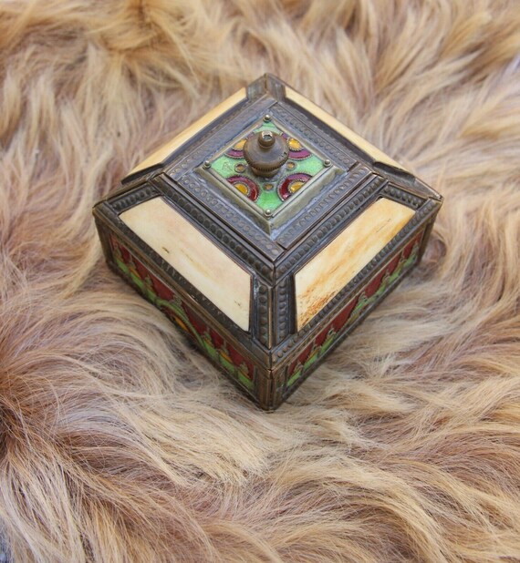 Vintage Moroccan Jewelry Box Handcrafted Box Enameled Copper Etsy