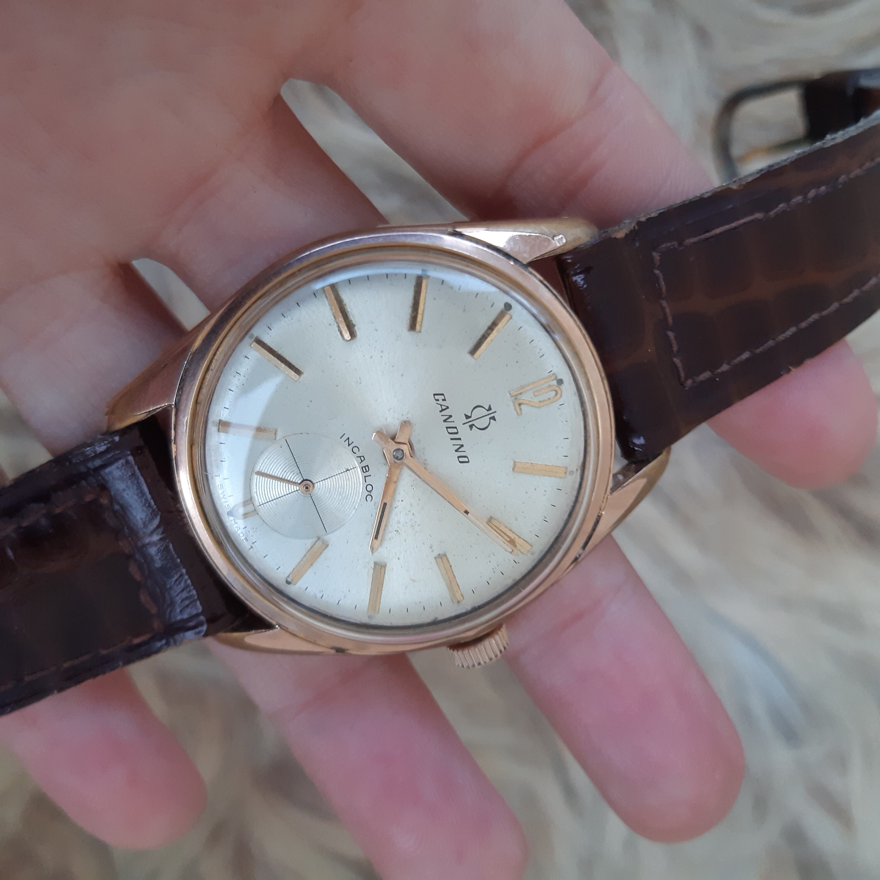 Candino Vintage Incabloc Swiss Watch Golden Color Candino