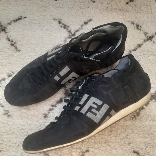 Fendi sneakers, Fendi MEN Trainers EURO Size 39, fendi FF Cloth Black Low trainers, Fendi cloth low trainers, authentic Black Fendi sneakers