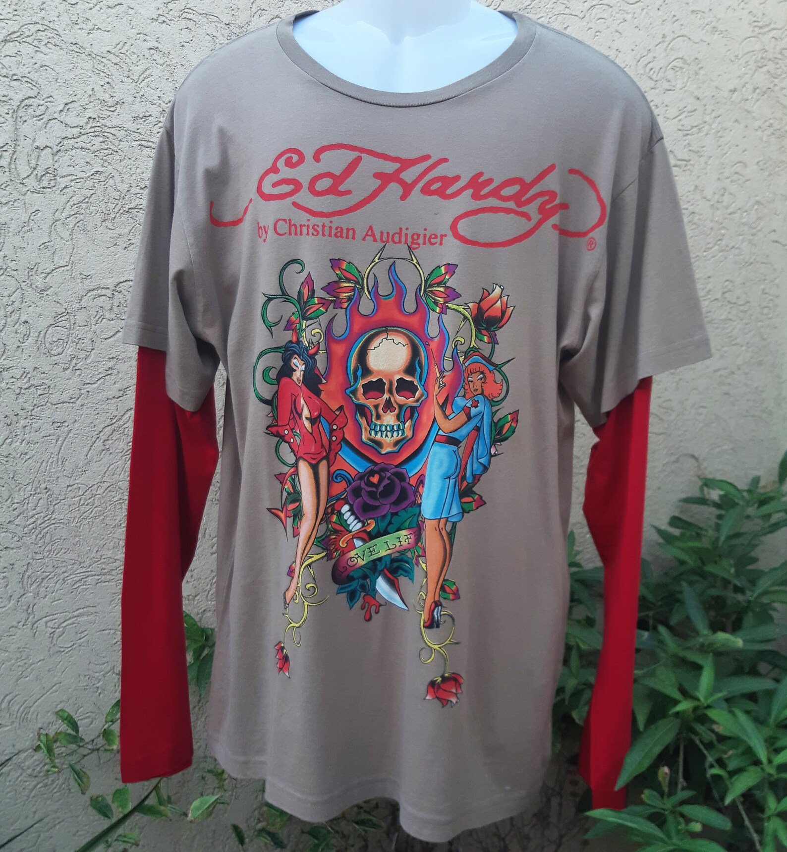 Red Gray Ed HARDY t-shirt large size men Multicolor T shirt | Etsy