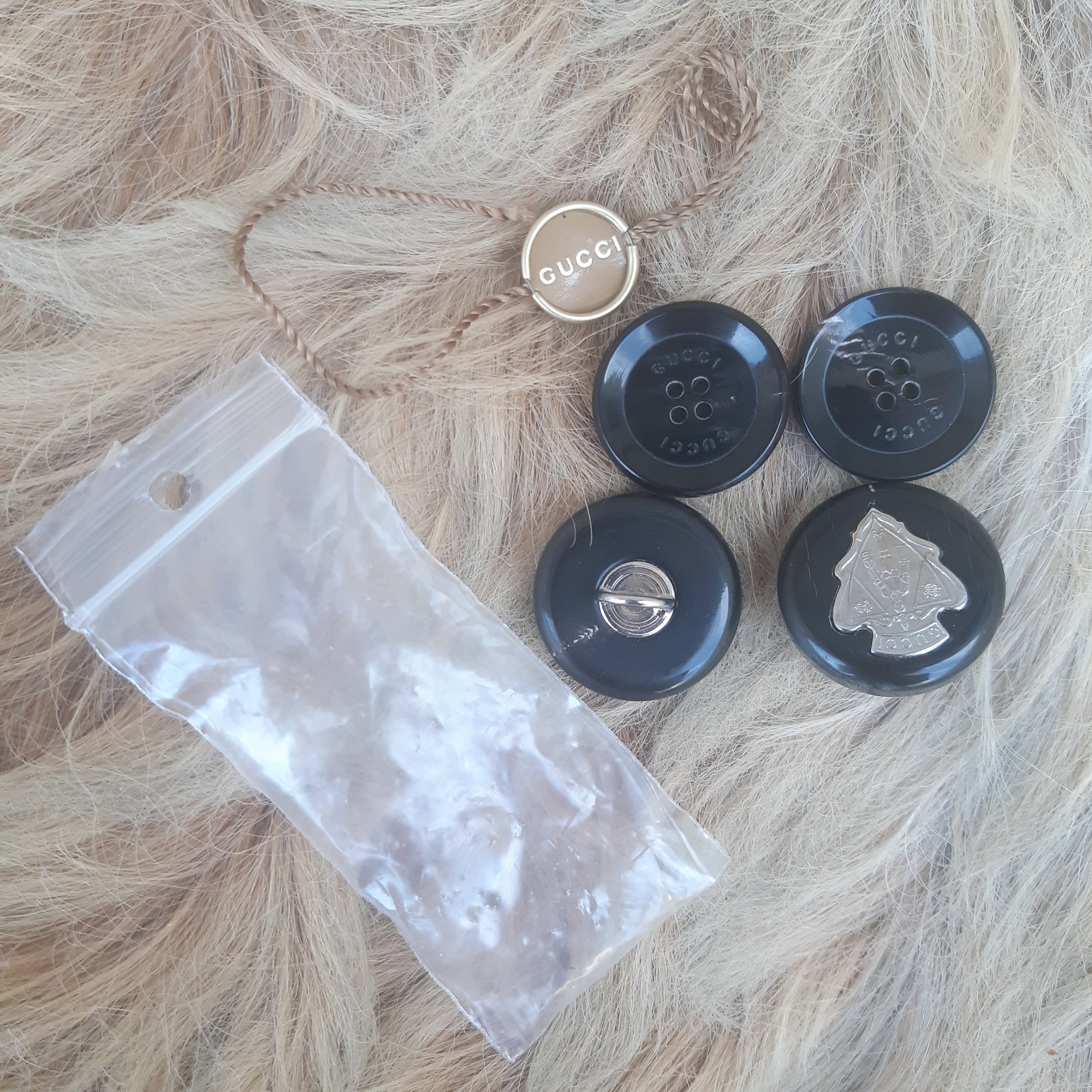 Gucci Replacement Buttons 1 Gold Color Metal Shank 1 Black 4 Hole