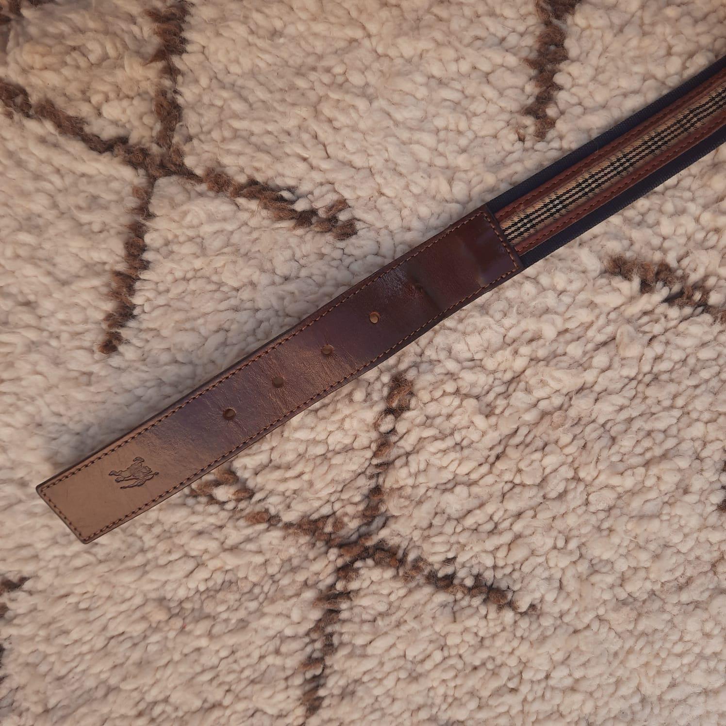 Burberrys Brown Leather Belt Nova Check Vintage Authentic 