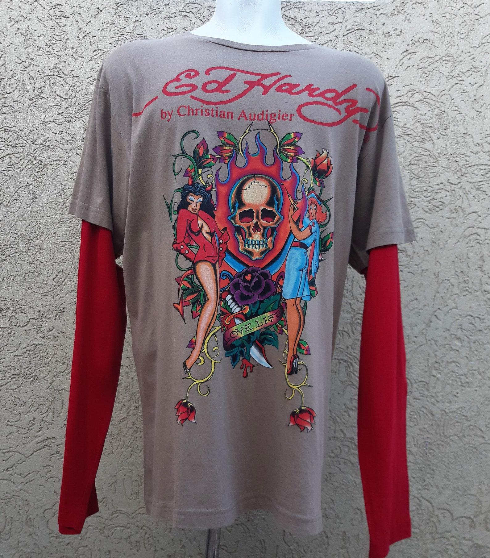 Red Gray Ed HARDY t-shirt large size men Multicolor T shirt | Etsy