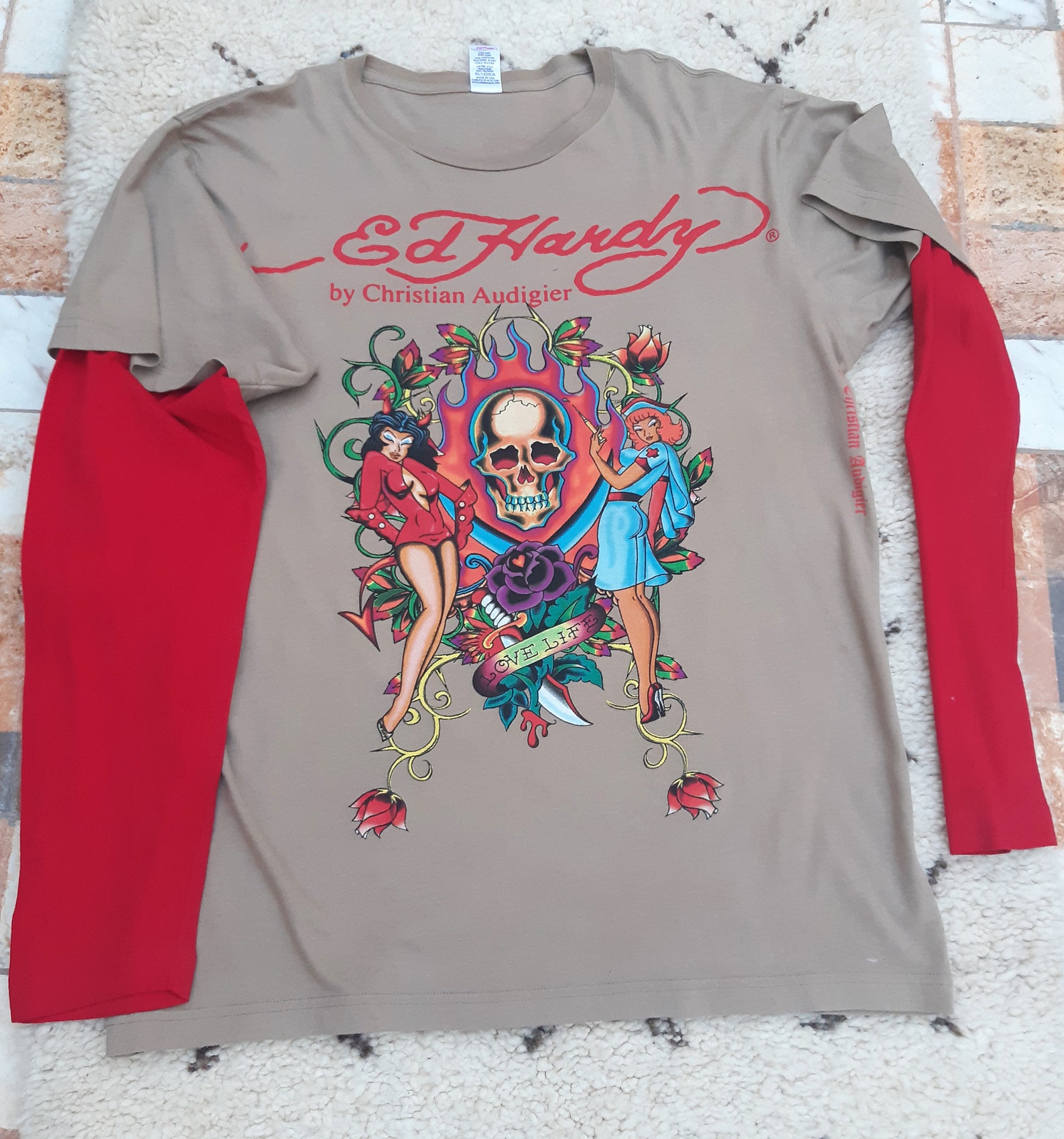 Red Gray Ed HARDY t-shirt large size men Multicolor T shirt | Etsy