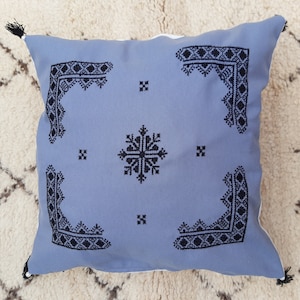 Blue Handmade Moroccan Embroidered Pillow Bohemian Decorative Cushion Home decor Gift,Embroidered Moroccan throw pillow case 44x44 Cm Fedex