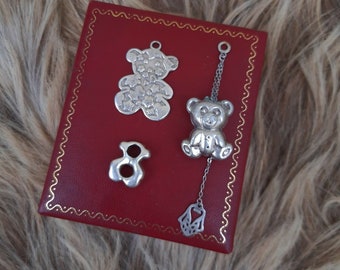 Lot of 3 Sterling Silver 925 TEDDY BEAR PENDANT, Charm Cute Ladies Pendants for necklace, women silver jewelry, valentine&#39;s gift for her.