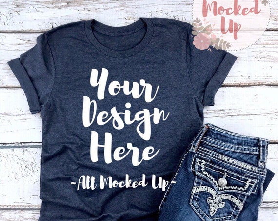 Download Bella Canvas Unisex 3001 Heather Navy Tee Shirt T-Shirt ...
