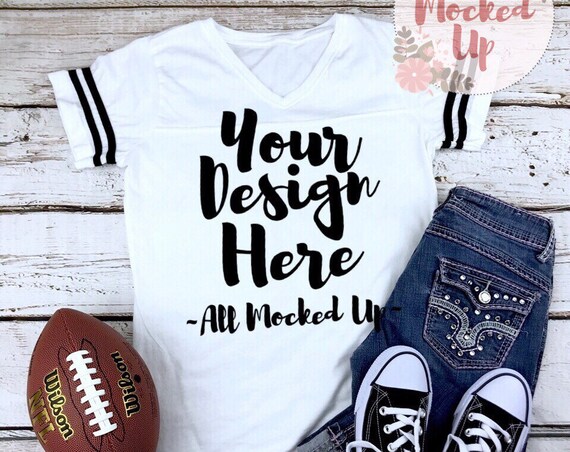 Lat Apparel 3537 Womens Football Jersey PSD Mockup T-Shirt Mock