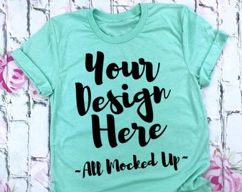 Download Free Bella Canvas Unisex 3413 Mint Triblend T-shirt Mock Up MockUp Image - Flat Lay Flatlay PSD Template