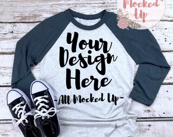 Download Next Level 6051 Adult Raglan Indigo Sleeve PSD Mockup T ...