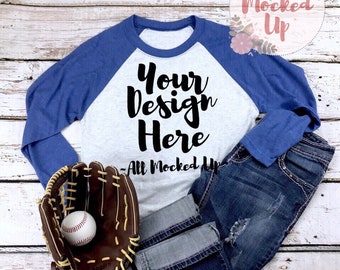 Next Level 6051 Adult Raglan Vintage Royal Sleeve T-shirt Tshirt Mock Up MockUp Image - Flat Lay Image - Baseball Theme 9/18