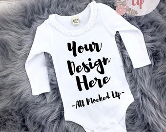 Download Free Kavio I1c0589 Long Sleeve Sunflower Neckline Girls Infant White T Shirt Tshirt Mock Up Mockup Image Flat Lay Image Flatlay 10 18 T Shirt Mockup Psd Graphicburger PSD Mockup Template