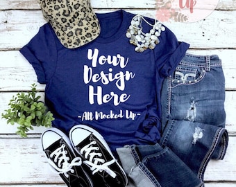 Download Free Bella Canvas Unisex 3413 Navy Triblend T-shirt Mock Up MockUp Image - Flat Lay Flatlay - 9/18 PSD Template