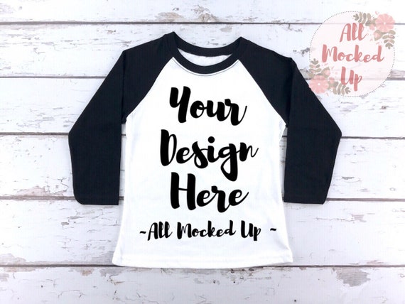 Download Free Next Level 3352 Youth Raglan Black Sleeve PSD Mockup ...
